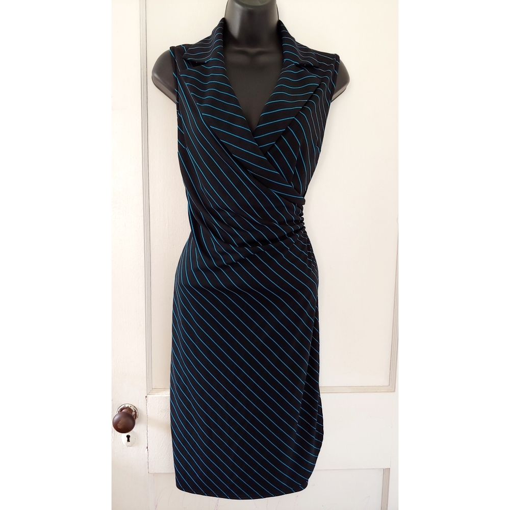 Express Black w/ Blue Faux Wrap Stretch Dress